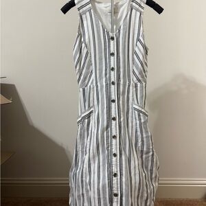 LOFT Black and White Striped Midi Dress